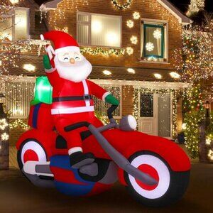 ⚡5.91FT Christmas Inflatable Santa with Motorcycle LED Light Outdoor Decoration